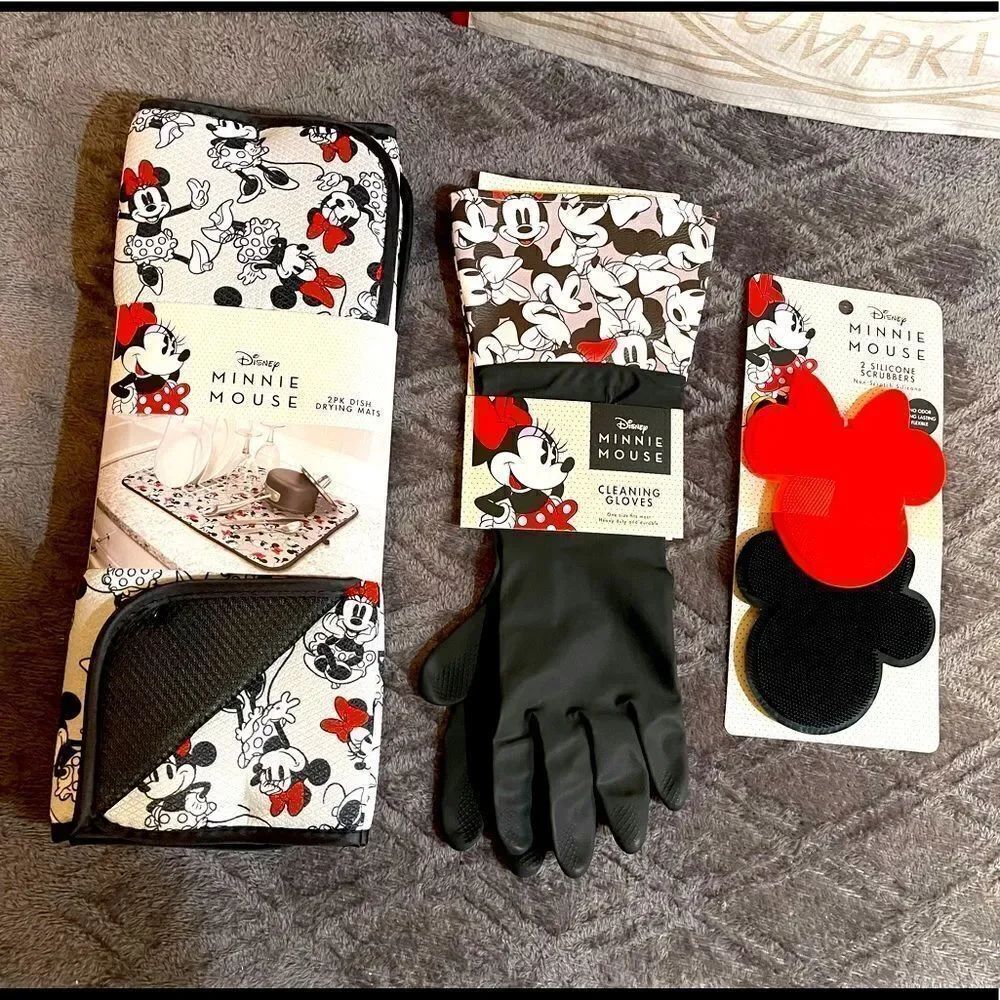 Disney Minnie Mouse 2 dish mat, scrubbers & gloves